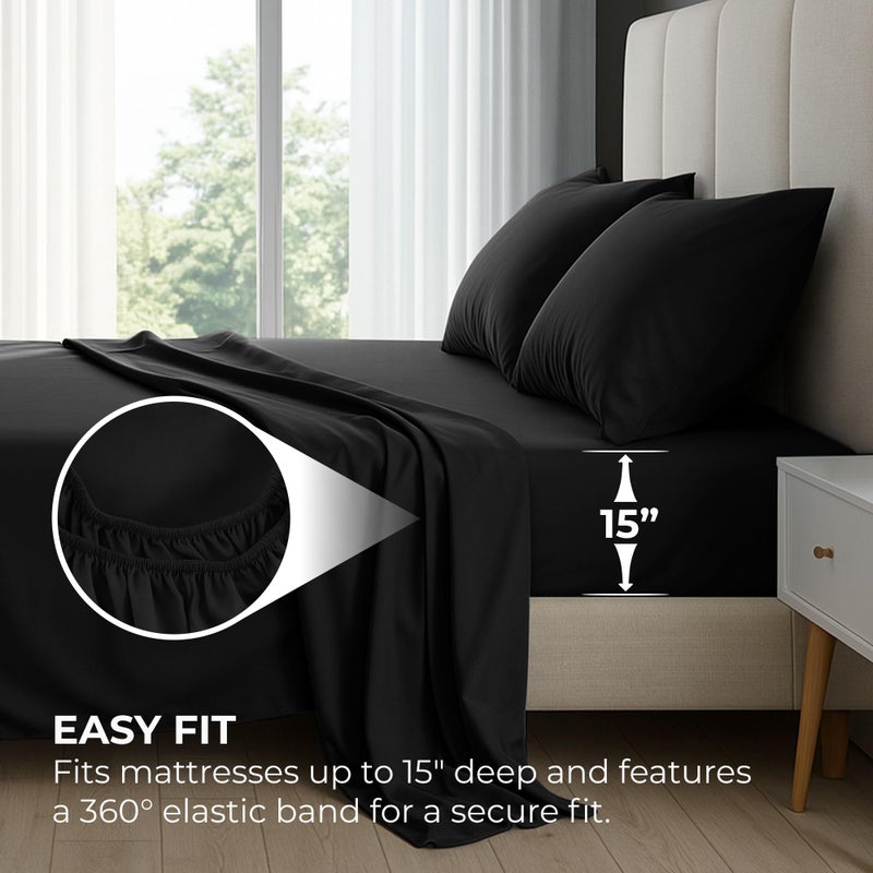 Pure Bedding Bed Sheets - Queen Sheet Set [4-Piece, Black] - Hotel Luxury 1800 Brushed Microfiber - Soft and Breathable - Deep Pocket Fitted Sheet, Flat Sheet, Pillow Cases - Image 2